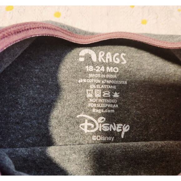 Rags 18-24M: Heather Gray + Pink Minnie Mouse Raglan Romper retails $50 - Picture 3 of 3